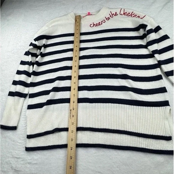 Lilly Pulitzer  Sweater Cheers To The Weekend Size XS Red White‎ Blue Stripe - Picture 9 of 15